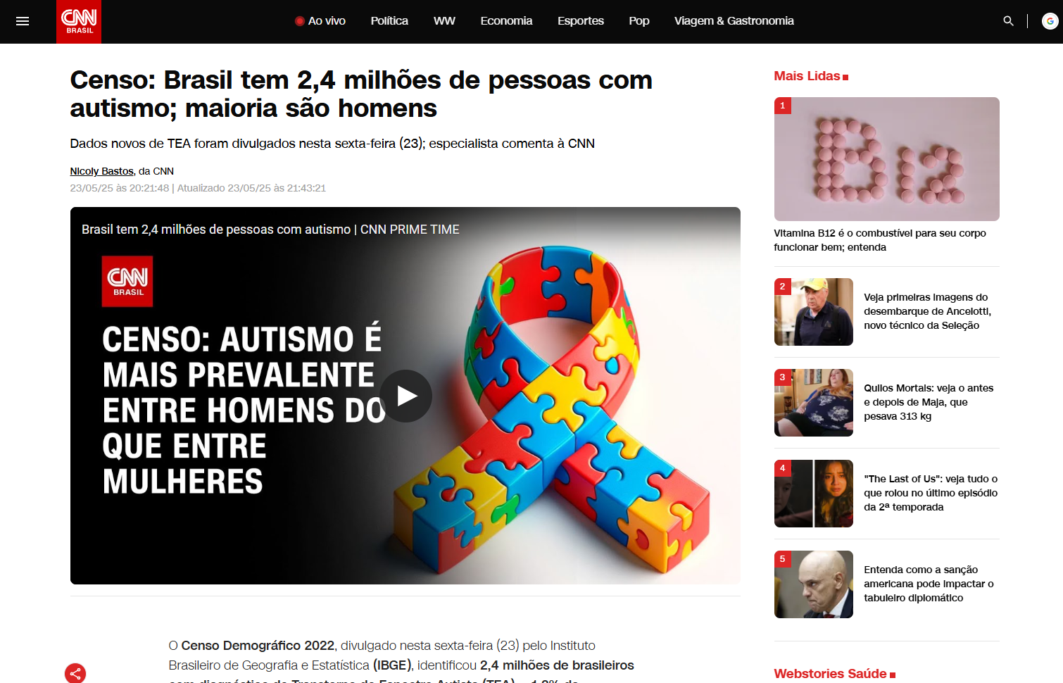 Censo: Brasil tem 2,4 milhões de pessoas com autismo; maioria são homens